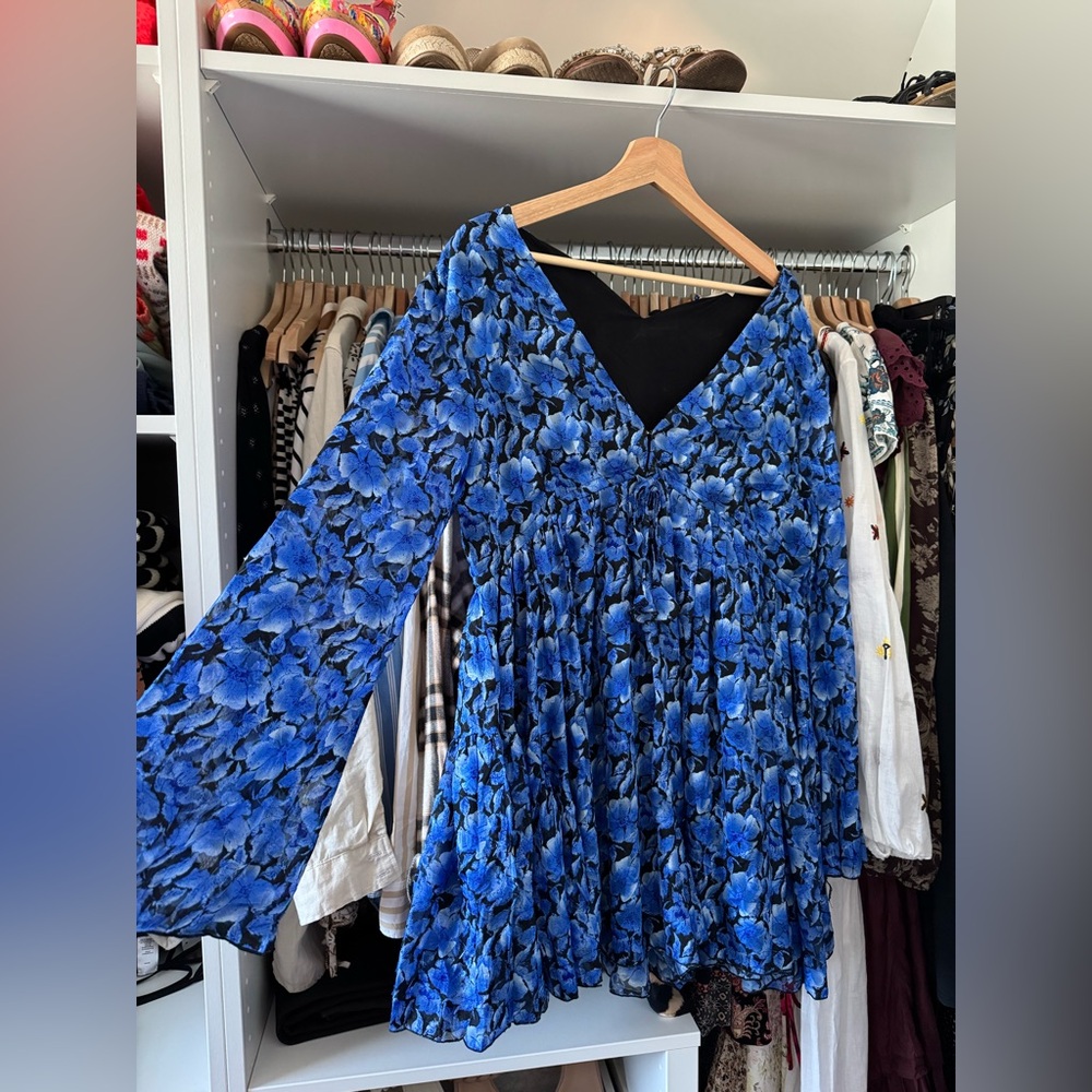 NWT Promesa Babydoll Floral Chiffon Blue Romper